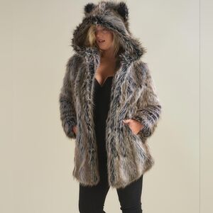 SpiritHoods Grey Wolf Faux Fur Coat With Ears